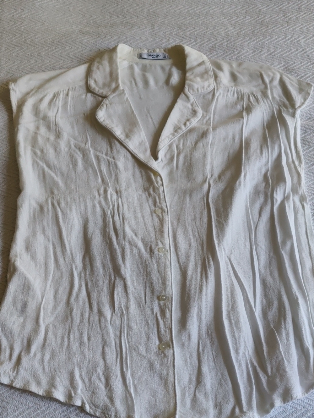 Mango French Sleeve Blouse Size 4 Off White